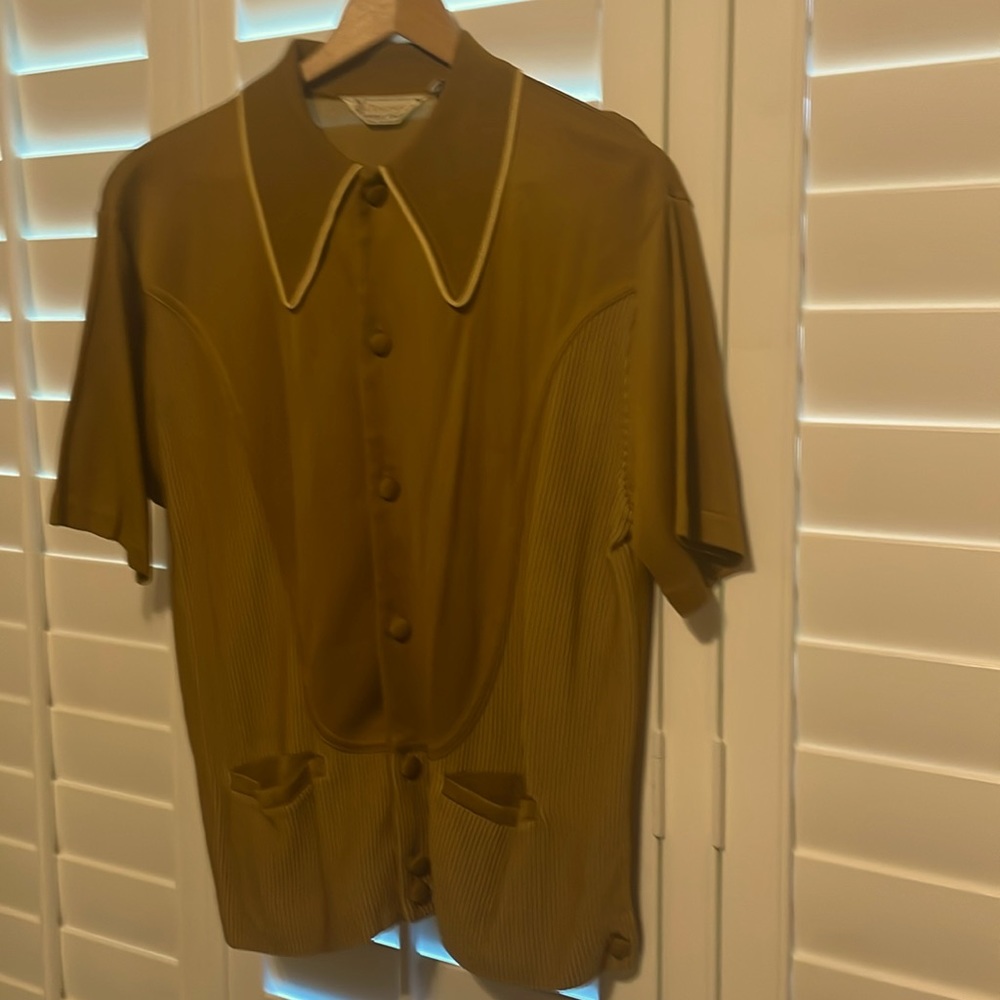 Vintage 70s Diplomat Double Knit Stripe Disco Novaceta Acetate Button Up Shirt M